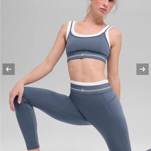 ALO Yoga Women's Blue and White Sports Bra Set